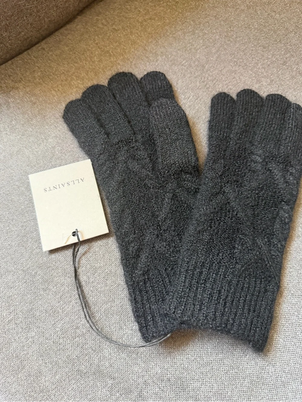 All Saints Black Black Cable Knit Gloves NWT